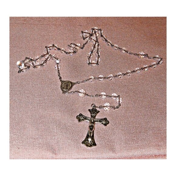 Fleur De Lis Sterling Silver Crystal Rosary Mary RARE 84 years old - Picture 1 of 7